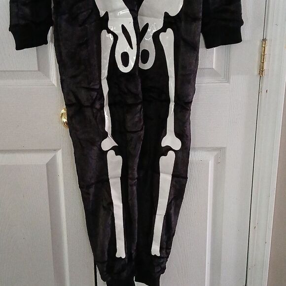 Skeleton glow in the dark hooded costume Soft and fuzzy warm Zipper front Sz S - Picture 2 of 5